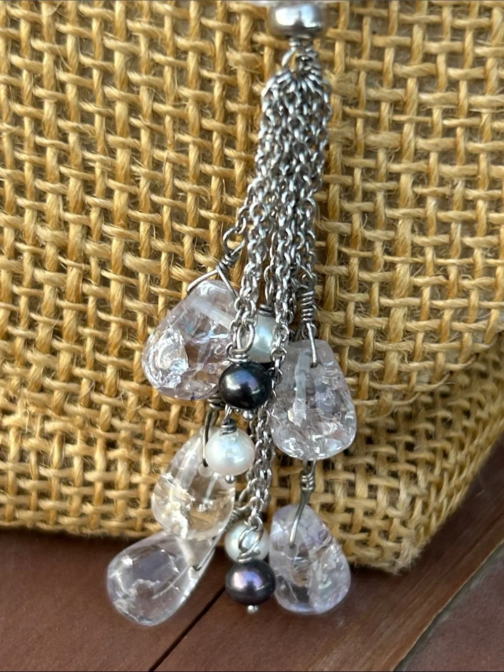 Multi-Strand Glass Crystal and Faux Pearls Lariat Necklace - Picture 7 of 11